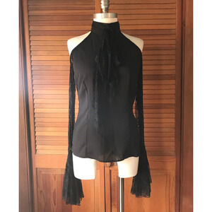 Vintage Lip Service Gothic Lolita Victorian Chiffon & Lace Open Shoulder Top M